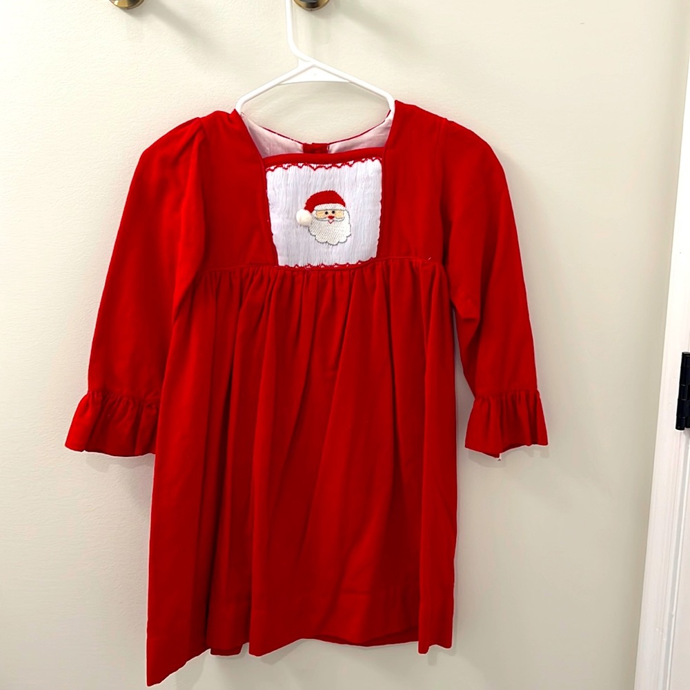 Boutique Precious Red Corduroy Santa Smocked Dress Size 7